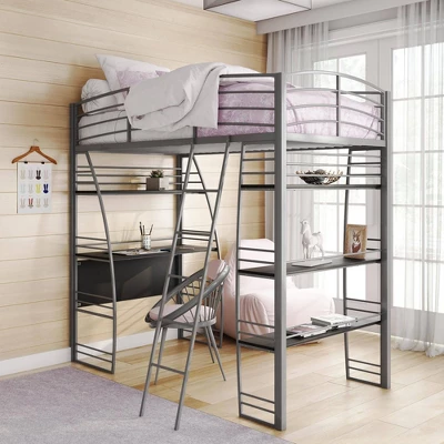 Andy Metal Loft Bed With Integrated Desk And Shelves - Room & Joy - Image 2