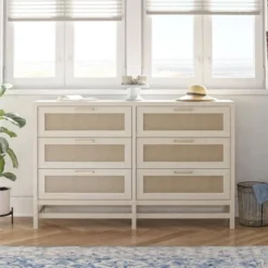 Latta 6 Drawer Dresser With Faux Rattan Ivory Oak - Room & Joy