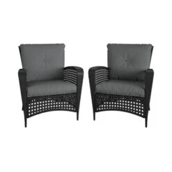 2pk Steel Woven Wicker Lounge Chairs With Cushions - Black/Gray - Room & Joy