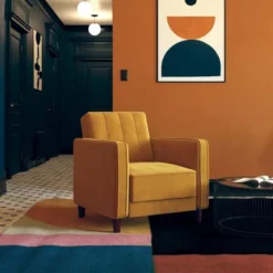 Isabella Tufted Accent Chair Mustard Yellow Velvet - Room & Joy