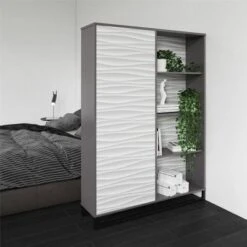 65.51" Large Maddock Bookcase Room Divider With Faux Wave Pattern Graphite - Room & Joy