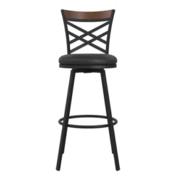 Set Of 3 Nettie Upholstered Adjustable Seat Swivel Barstools Black - Room & Joy