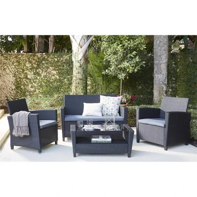 4pc Malmo Resin Wicker Patio Deep Seating Conversation Set Gray/Black - Room & Joy - Image 3