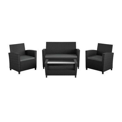 4pc Malmo Resin Wicker Patio Deep Seating Conversation Set Gray/Black - Room & Joy