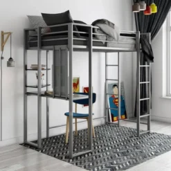 Twin Adele Loft Bed With Desk Silver - Room & Joy