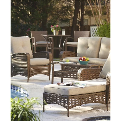 3pc Lakewood Ranch Steel Woven Wicker Outdoor High Top Bistro Patio Furniture Set With Cushions Brown - Room & Joy - Image 3