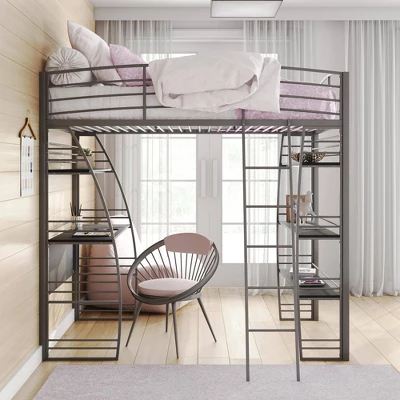 Andy Metal Loft Bed With Integrated Desk And Shelves - Room & Joy - Image 3