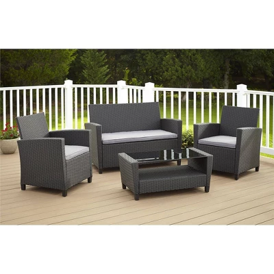 4pc Malmo Resin Wicker Patio Deep Seating Conversation Set Gray/Black - Room & Joy - Image 2