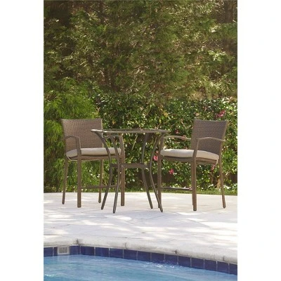 3pc Lakewood Ranch Steel Woven Wicker Outdoor High Top Bistro Patio Furniture Set With Cushions Brown - Room & Joy - Image 2