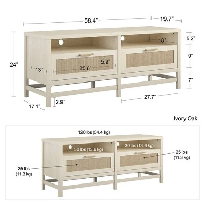 Latta TV Stand For TVs Up To 60" With Faux Rattan Ivory Oak - Room & Joy - Image 8