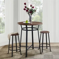 3pc Edison Industrial Counter Height Dining Set Dark Mahogany - Room & Joy