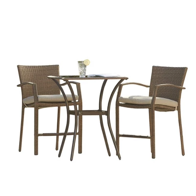 3pc Lakewood Ranch Steel Woven Wicker Outdoor High Top Bistro Patio Furniture Set With Cushions Brown - Room & Joy - Image 10