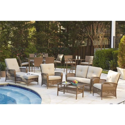 3pc Lakewood Ranch Steel Woven Wicker Outdoor High Top Bistro Patio Furniture Set With Cushions Brown - Room & Joy - Image 4