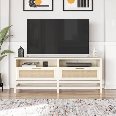 Latta TV Stand For TVs Up To 60" With Faux Rattan Ivory Oak - Room & Joy - Image 2