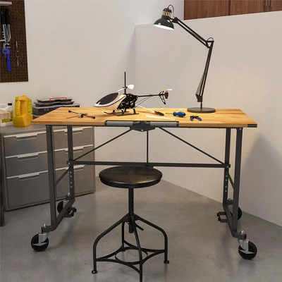 Portable Folding Workbench Hardwood Top Dark Gray - Room & Joy